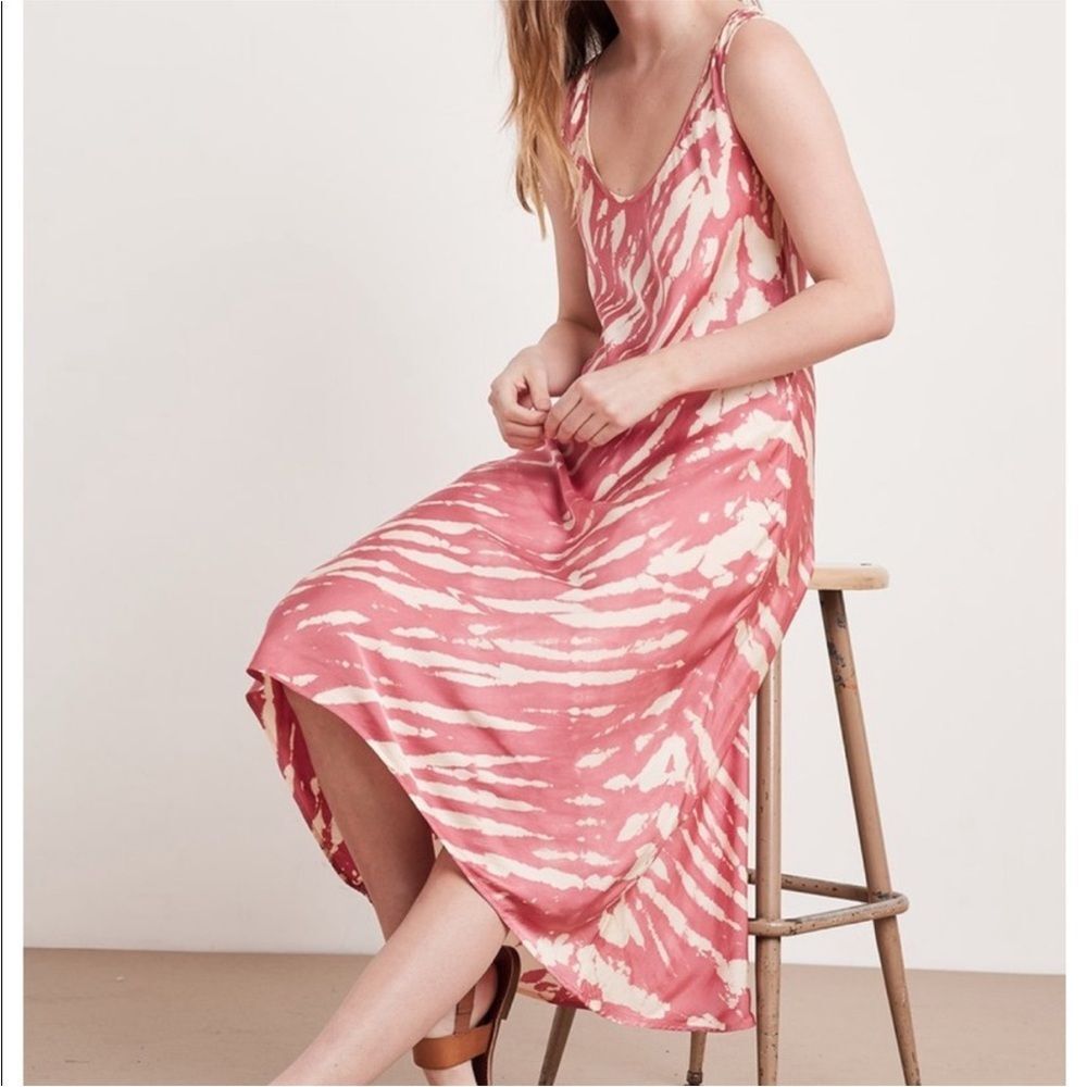 Velvet by Graham & Spencer Satin Slip Midi Dress in Pink and Cream Tie Dye - XL